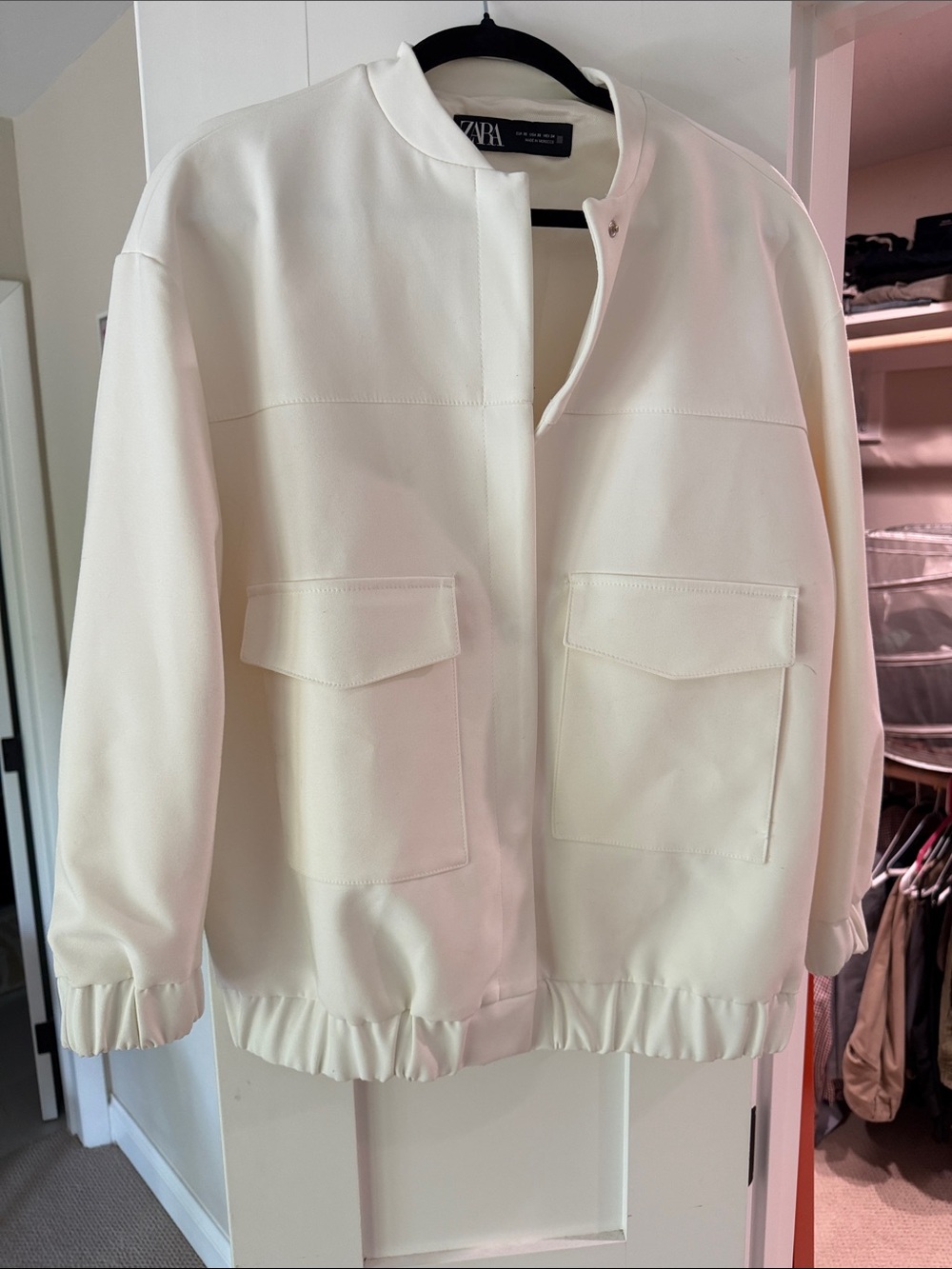 Zara Cream Pocket Bomber Jacket